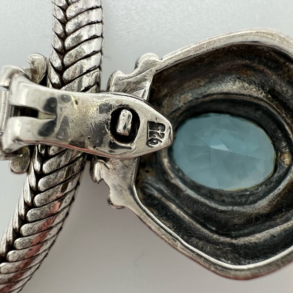 16” Vintage Sterling Silver Chunky Necklace with Blue Gemstone Pendant - Picture 6 of 14